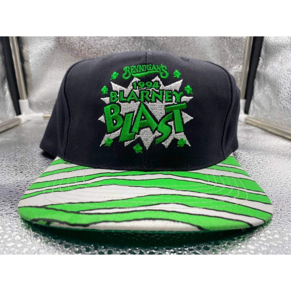 Bennigan's Blarney Blast Hat Mens OSFA Black Green Vintage 1994 Snapback Cap